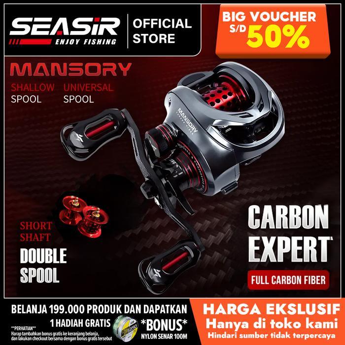 Seasir MANSORY bc Reel Pancing Baitcasting, Kiri/Kanan 2 Kumparan + Gagang Pegangan Rangka Serat