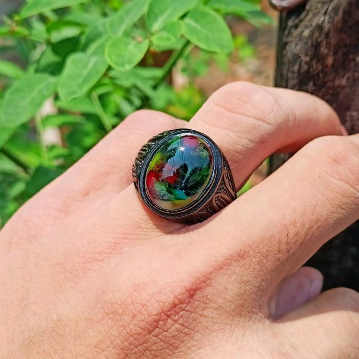 Cincin Batu Akik Edong Pancawarna