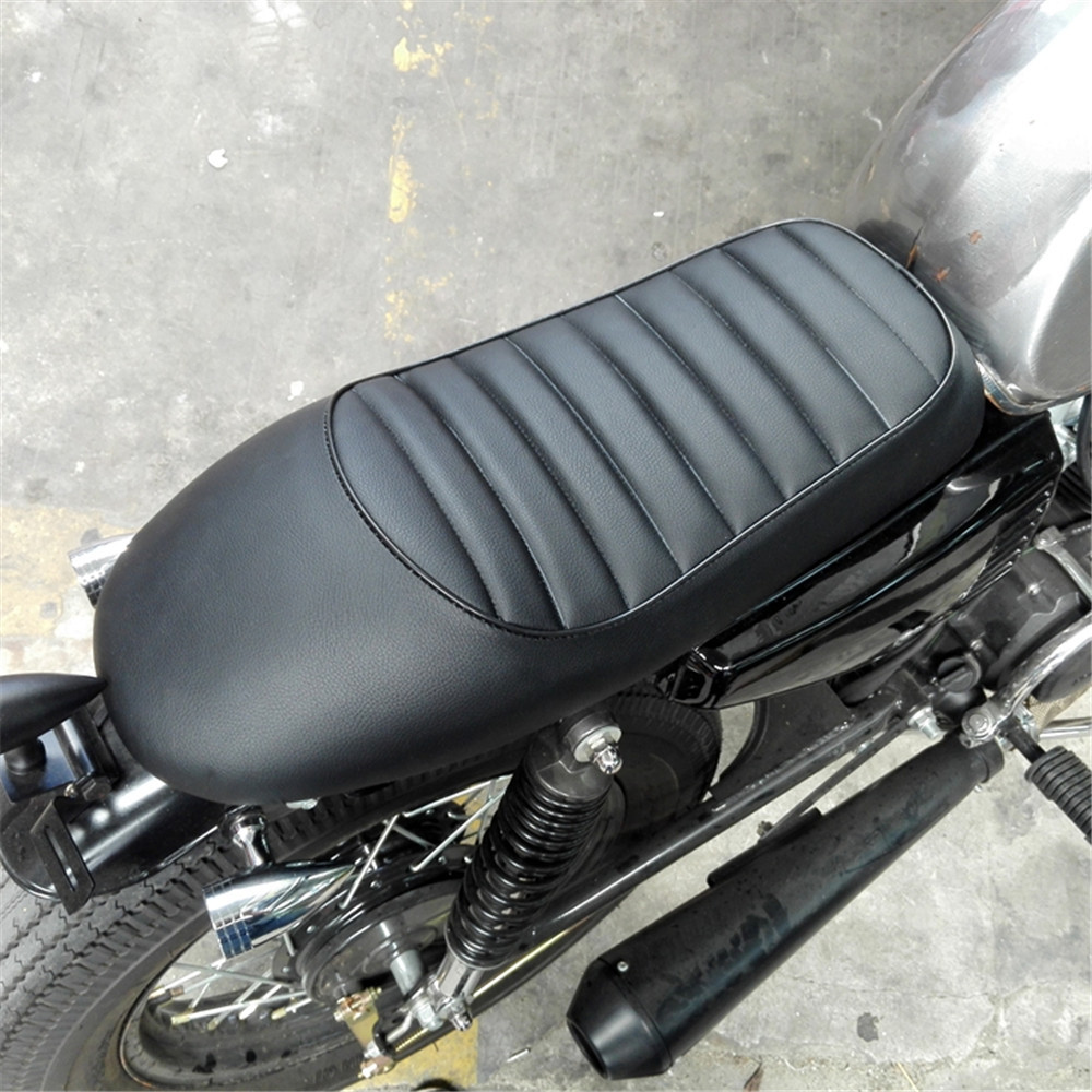 EVOMOSA MOTORCYCLE CAFE RACER CUSTOM FLAT DRIVER SADDLE LEATHER SEAT FOR YAMAHA SR125 SR250 SR400