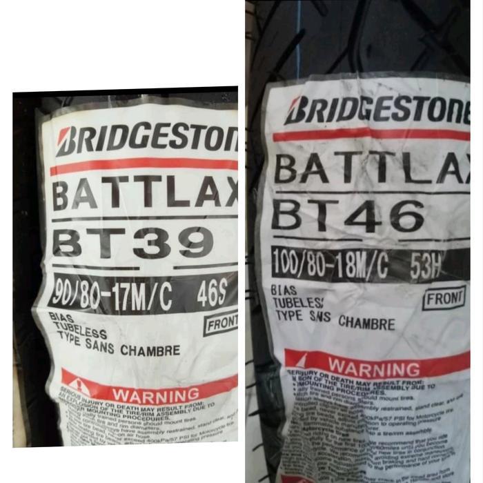 PAKETAN BAN LUAR BATTLAX BRIDGESTONE NINJA R BT39 UK 90/80-17 DAN BT46 100/80-18 TUBELESS