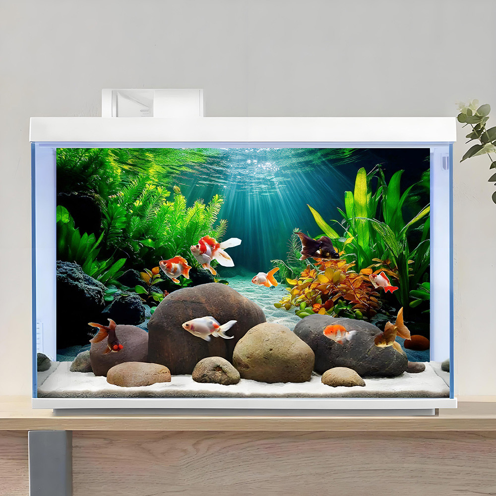 Colorful aquatic plant paradiseFish tank background paintingAquarium painting sticker, Front