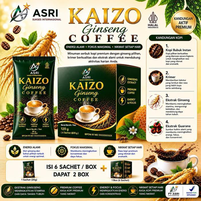 KOPI KAIZO ORIGINAL KOPI KAIZO Dengan Red Ginseng , Extract Guarana, Krimer, Kopi Bubuk Instan