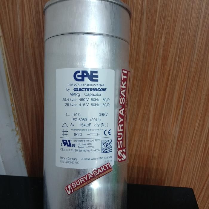 CAPASITOR BANK GAE MKPG 25 KVAR 415 V 3 X 154 UF 3 PHASE 50 HZ 25KVAR