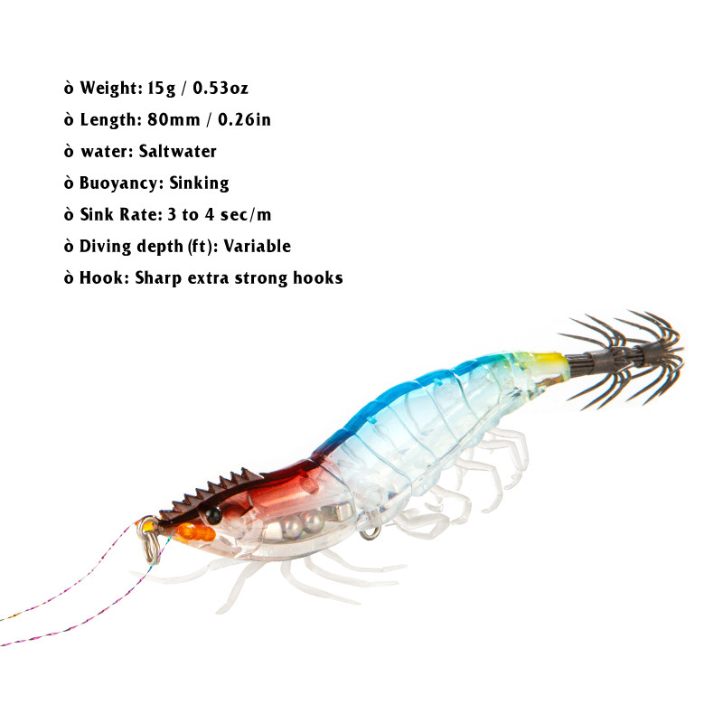 Luminous Squid Jig Wood Shrimp 10g/15g Sinking Octopus Egi Wobbler Artificial Hard Bait