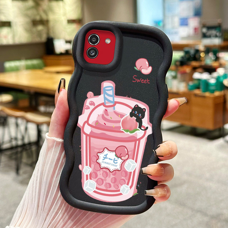 Casing HP Untuk Samsung A03 A03s A02s M02s F02s Case Pink peach Ice cream soda Wavy Edge Macaron Ces