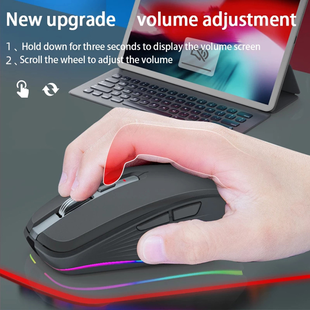 Dual Mode Rechargeable Wireless Bluetooth 2.4G Mouse RGB Mute Mouse For Windows Mac IOS Android Lapt