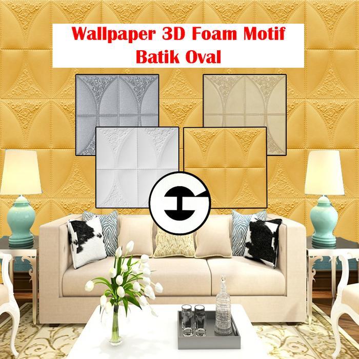 (COD) EG Wallpaper 3D Foam Stiker Bata Motif Batik Oval Premium 70cm x 70cm DIY Dekorasi Kamar