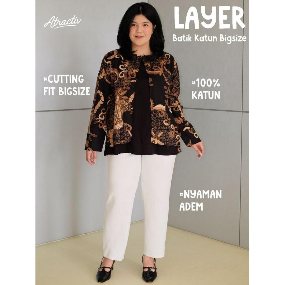 ATRACTIV Blouse Batik Jumbo LD120 LD130 LD135 LD142 Atasan Batik Layer Big Size Wanita Baju Kantor