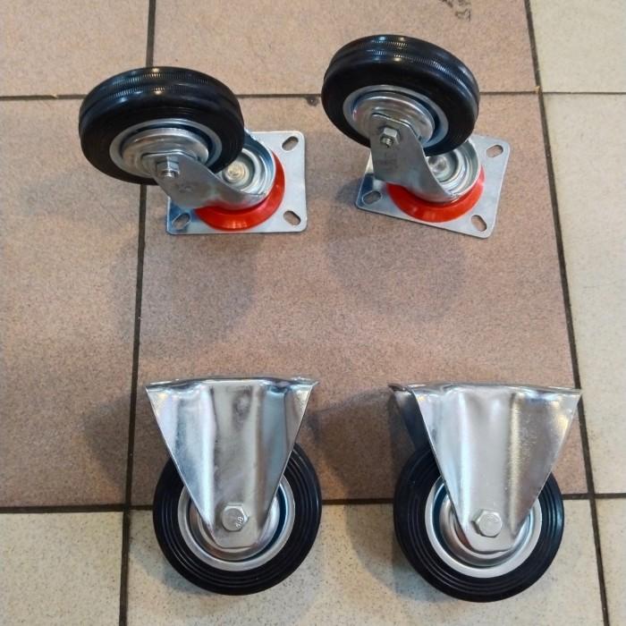 Roda Etalase 4 Inch / Roda Troli / Roda Karet 1Set ( 2Hidup 2Mati ) Original