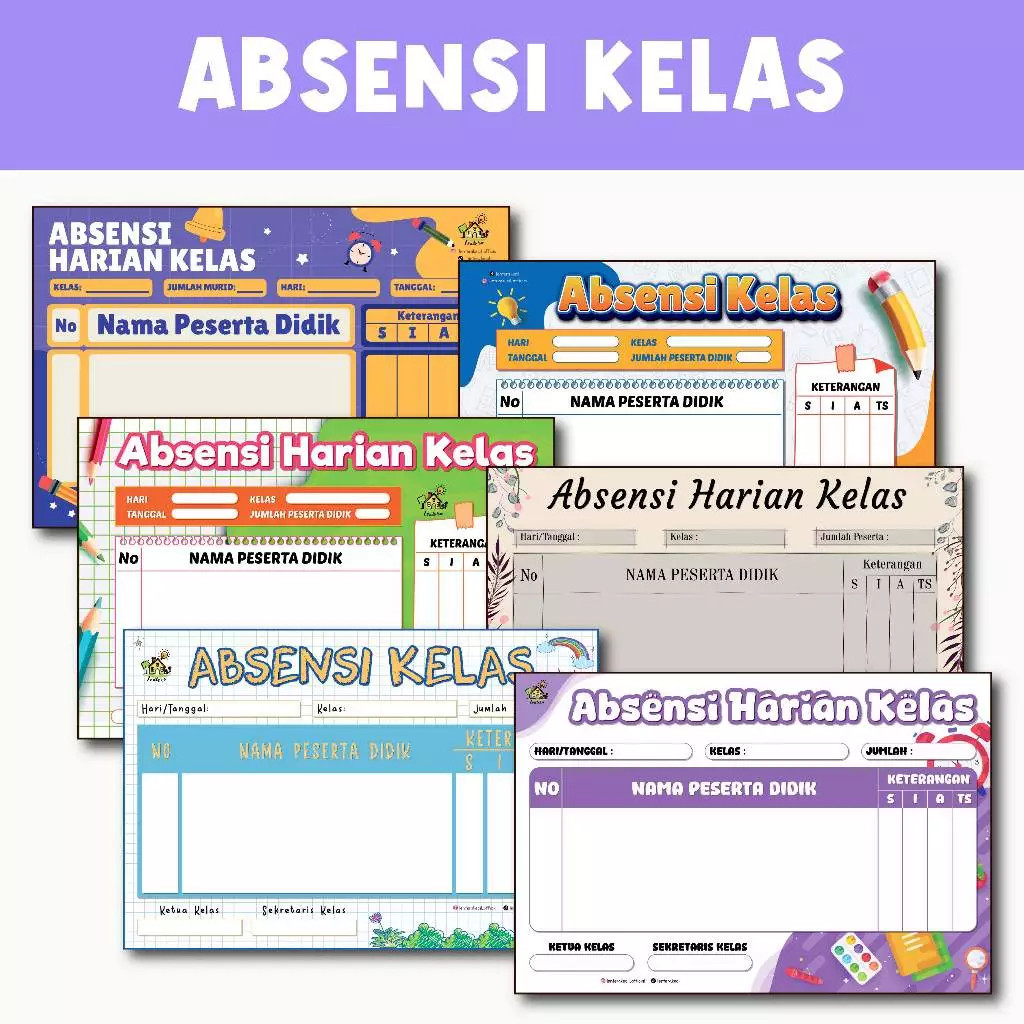 Poster ABSENSI KELAS Dekorasi Hiasan Pajangan Dinding Alat Peraga Kelas, Sekolah, Perpustaaan, Lomba