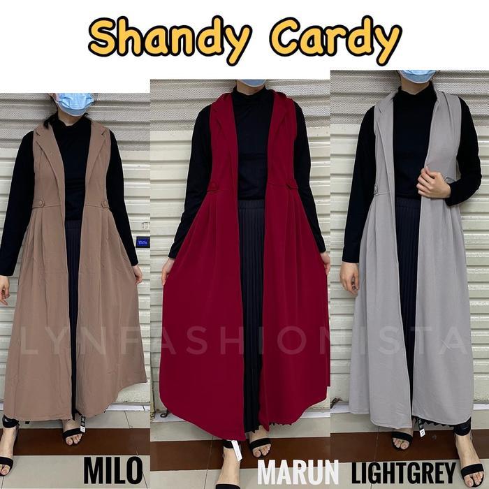 Long Cardigan Wanita Fashion Muslimah Tanpa Lengan/Outer Panjang Kardigan Gamis Mewah/Shandy