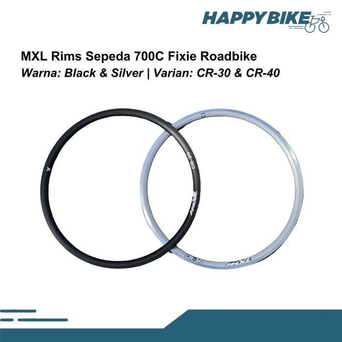 Velg MXL Rim Sepeda 700C Fixie Roadbike CR-30 CR-40 V-Brake 32H/36H - Black/Silver - Outdoor