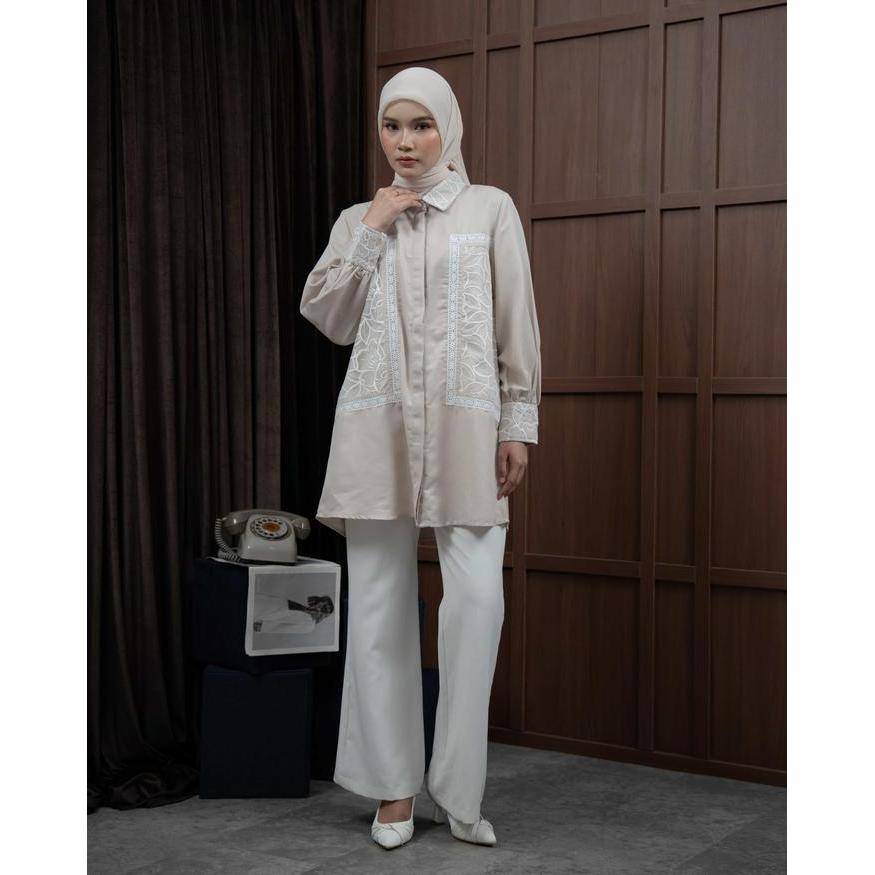 uek4- Mayoutfit Vanyka Tunic Atasan Tunic Kemeja Wanita Kombinasi Brukat Tile Bordir