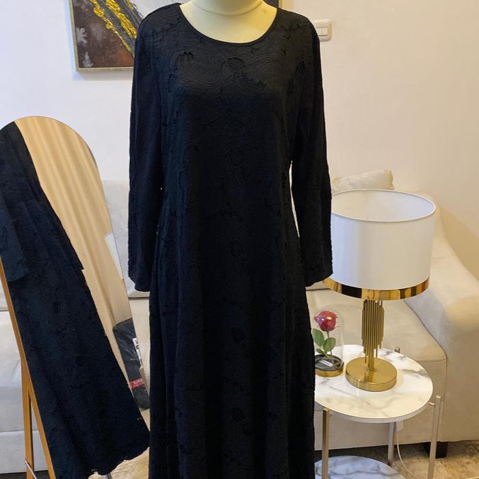 Gamis Brokat Ghea Y170 Full Black Spesial Rompi Lepas Muslim Hitam Mewah Cantik Dress Wanita Baju