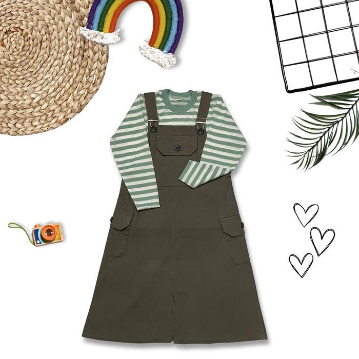 Overall Rok Panjang Katun Anak / Setelan Overall Rok Panjang Katun Anak / Fashion Anak Belang+Belang