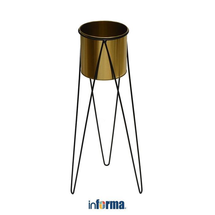 Informa Pot Tanaman Dengan Stand Gold Flower Pot Planter Bunga Wadah Tanam Pot Hias