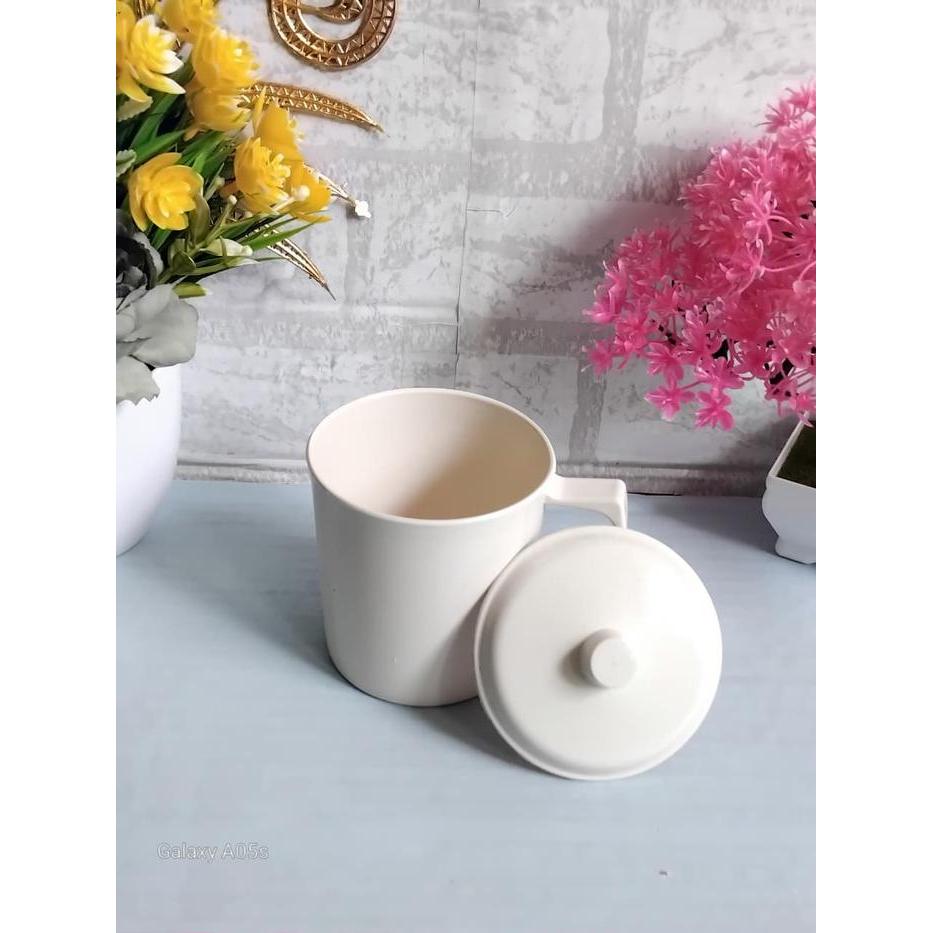 6 Pcs Cangkir Tutup Gelas Mug Gagang Kopi Teh Plastik 350 ml Warna Semi Melamin Tebal Tahan Panas