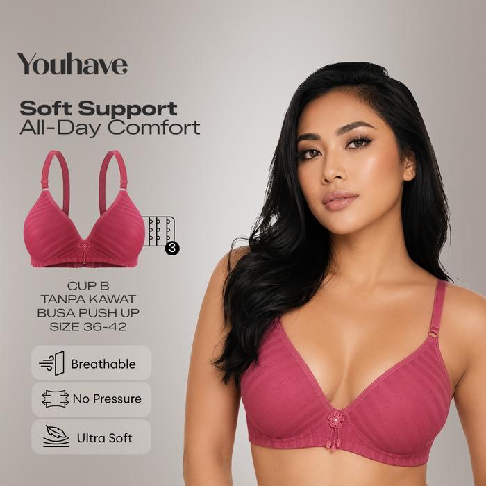 Sorella - Bh Bra Wanita Bh Tanpa Kawat Busa Tipis Motif Garis Jaring 100111