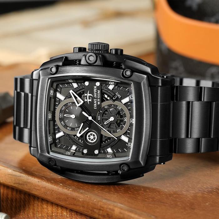 Evans Jayden Jam Tangan Pria 9553 Rantai Stainless Kaca Sapphire Steel Chronograph Water Resistant