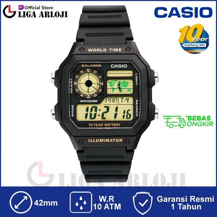 CASIO AE-1200WH-1BVDF Jam Tangan Pria Digital Hitam AE1200WH1BVDF AE-1200WH-1B AE1200WH AE 1200WH