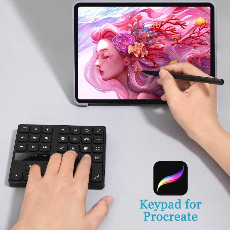Rechargeable 35 Keys Wireless Drawing Keyboard Rechargeable Keypad for Procreate 10meter Operating