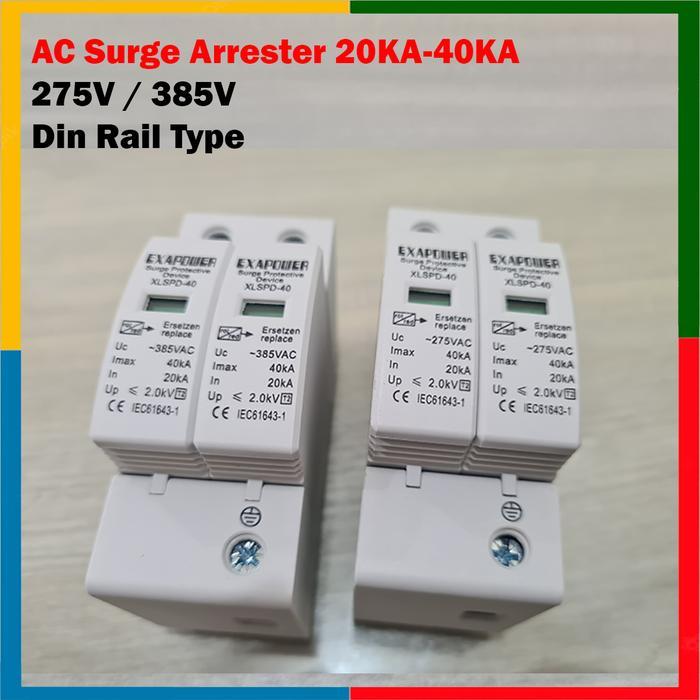 Spd Ac 2P 275V 385V Surge Arrester 20Ka-40Ka Anti Petir Surge Protection Device Ac Voltage 275Vac