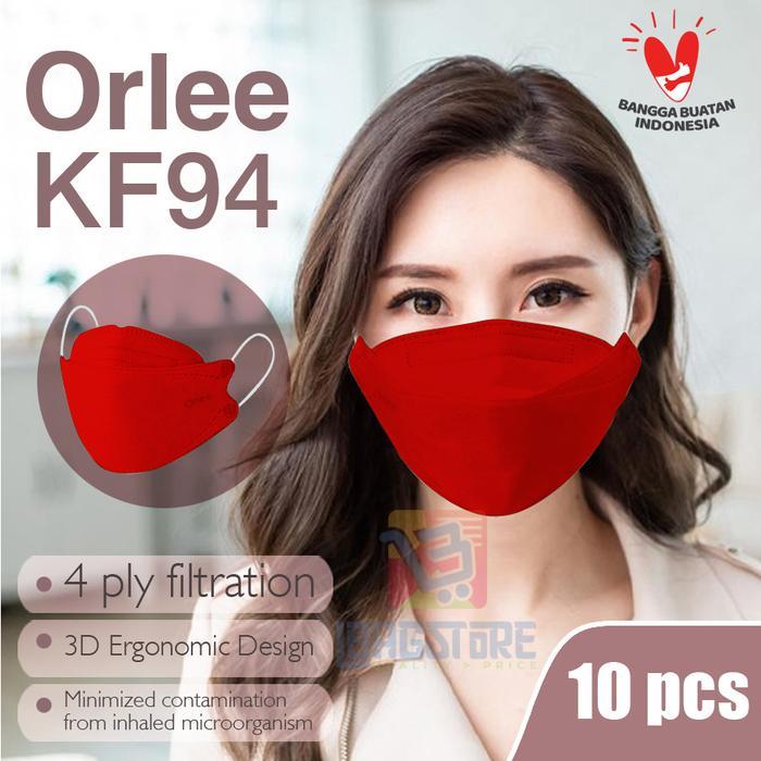 Masker Kf94 Kf 94 Orlee 4Ply Earloop Merah Red Embos Kemenkes Isi 10