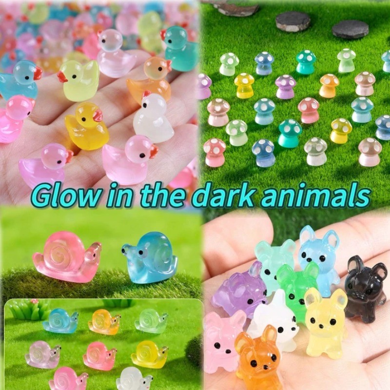 Glow in The Dark Tiny Animals Miniature Figurines Animals DIY Ornament Accessories for Home Micro