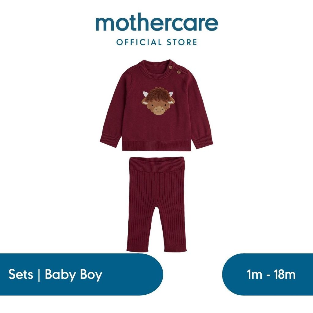 Mothercare Highland Cow Knitted Outfit - Set Baju Bayi Laki-laki (Red)