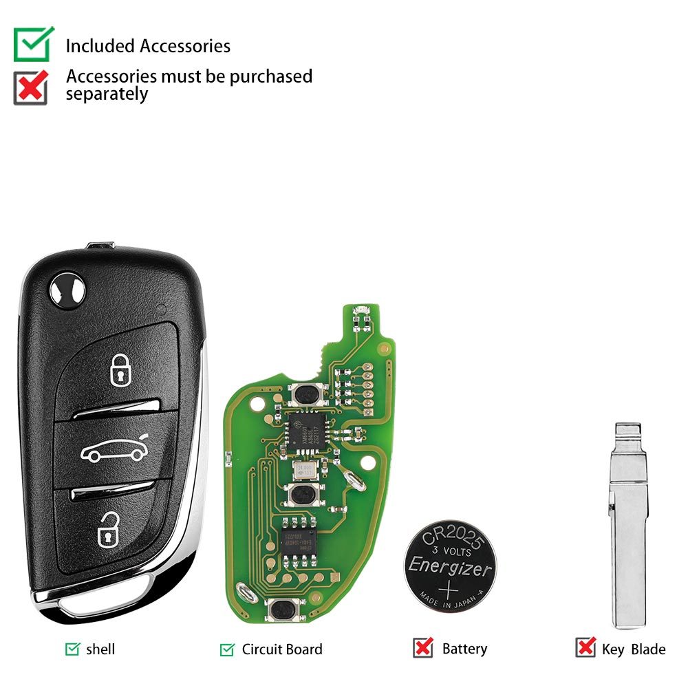 1PCS/LOT XHORSE XKDS00EN VVDI2 X002 For Volkswagen DS Type Remote Key 3 Buttons Working with VVDI2/V