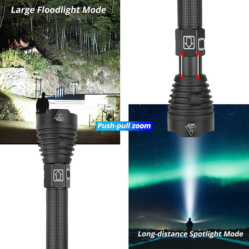 T20 Super Bright XHP90/XHP70 LED Flashlight High Lumens Zoomable Rechargeable Power Display Powerful
