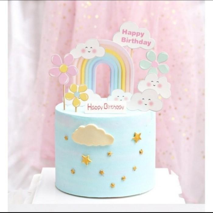 Topper Pelangi Awan Bunga, Hiasan Kue Pelangi, Topper Unicorn, 8pcs