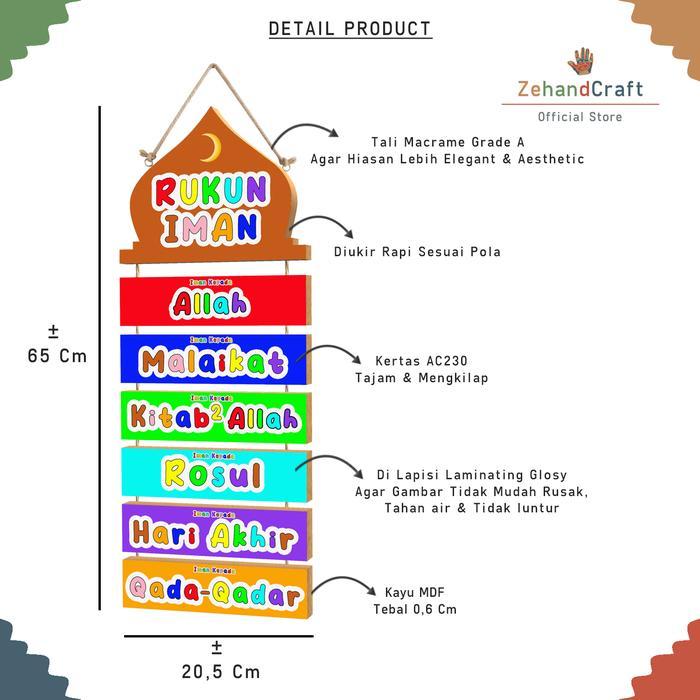 Zehandcraft - Hiasan dinding islami bahan kayu, Hiasan rukun islam, Hiasan rukun iman, Hiasan 5