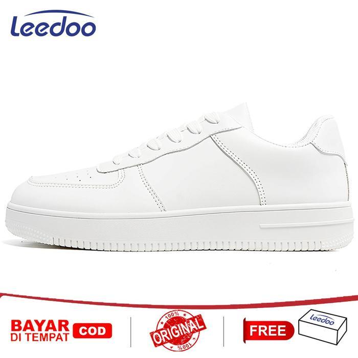 Leedoo Sepatu Putih Pria Sepatu Kerja Kuliah Sepatu Sneakers Kulit Pria Shoes Casual Sepatu Jogging