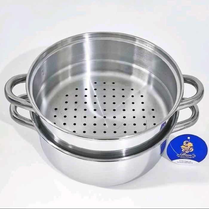 Bima : Panci Langseng Kukusan Steamer Set Stainless + Tutup 24 Cm Susun 2 Bima Prima Inox Premium