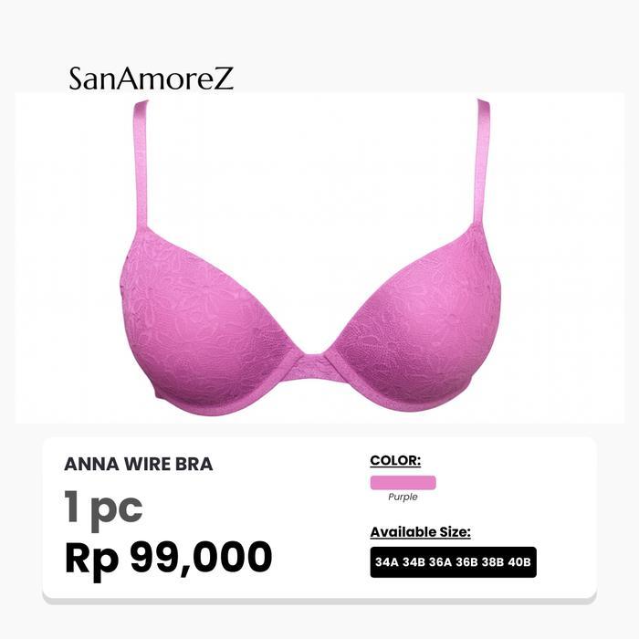 Bra Push Up Wanita Berkawat Renda Ukuran 36A Ungu