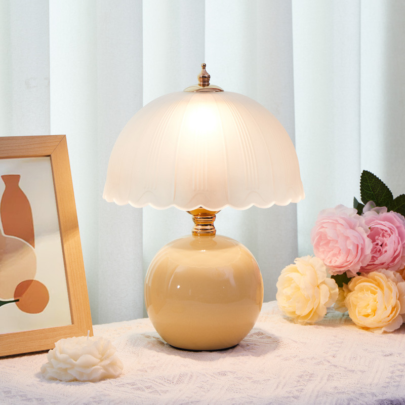Modern Ceramic Simple Glass Cover Bedroom Bedside Table Lamp Children's Room Small Table Lamp Warm