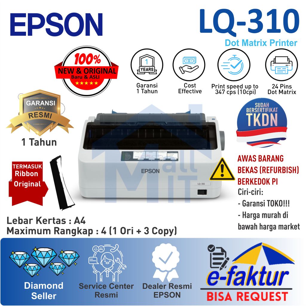 (BISA COD) PRINTER EPSON LQ310 EPSON LQ-310 LQ 310 GARANSI RESMI SEINDONESIA