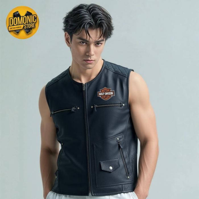 CUSTOM VEST JAKET KULIT MOTOR HARLEY DAVIDSON HOG HDCI MBI KUALITAS ORIGINAL - HARLEY MEME