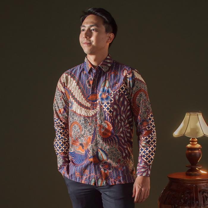 Banyura Mandalas Batik Kemeja Batik Pria Lengan Panjang Modern Fit Motif Mandalas Katun - XXL Kemeja