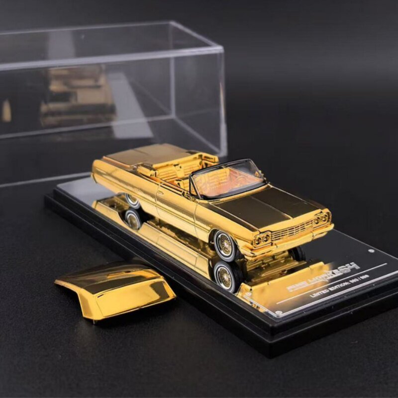  FineWorks 1:64 Miniature Chevrolet Impala West Coast Lowrider Electroplated Gold Model Car