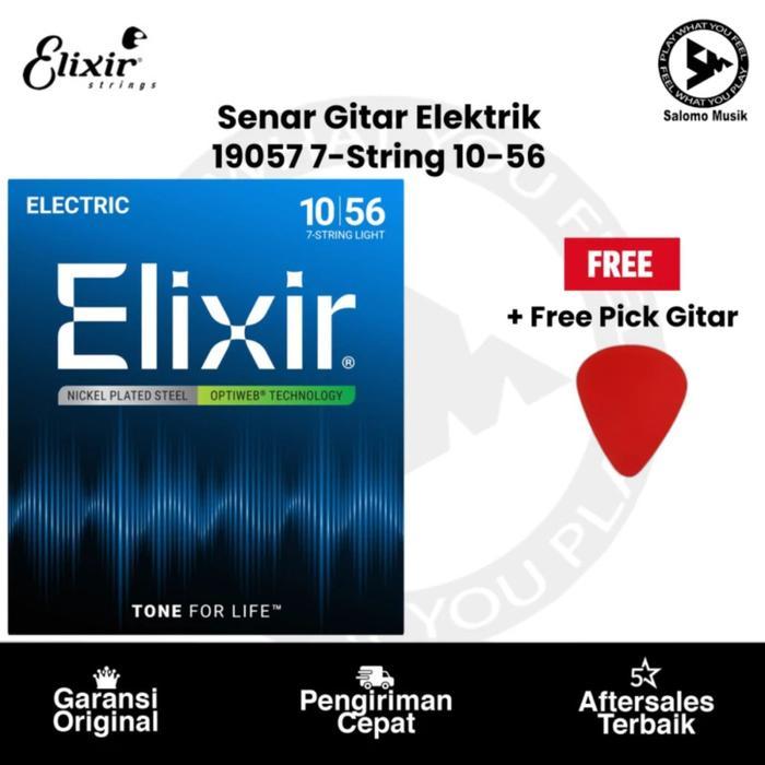 Senar Gitar Elektrik Elixir 19057 Optiweb Light Nickel Plated 7 String 1056 Original