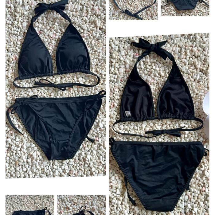BK 3330 AK - Bikini Pantai Model Ikat Dengan Busa Putih Elegan Dan Nyaman - Hitam, L