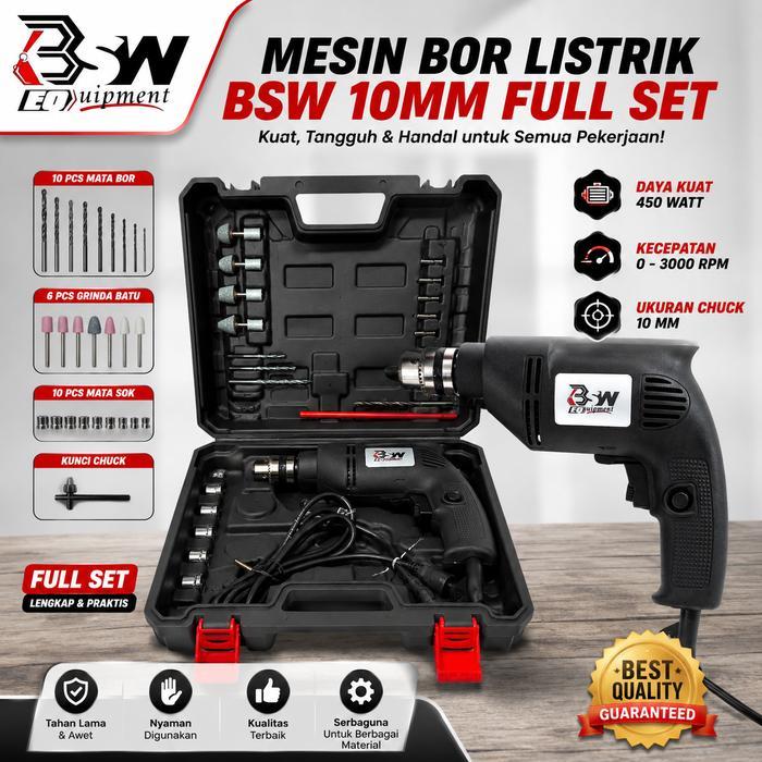 Diskon Bsw 53 Mesin Bor Listrik Impact Drill Electric Drill 10Mm Bolak Balik Set Electrik Drill