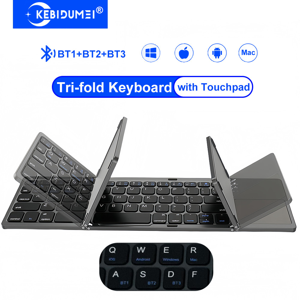Three Bluetooth Keyboard with Touchpad Trifold Keyboard Keyboard Rechargeable Keyboard for PC