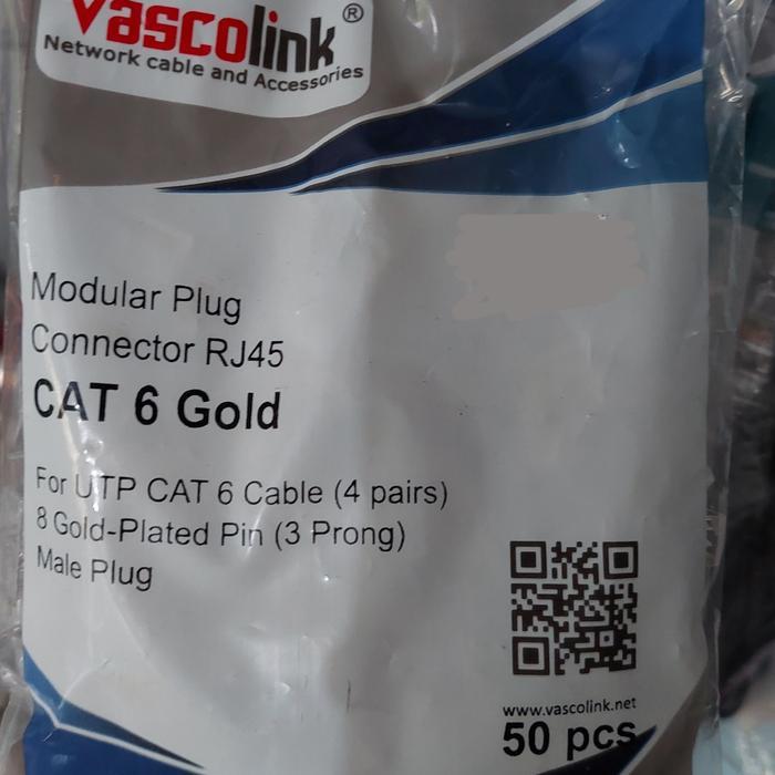 RJ45 VASCOLINK CAT6 GOLD ISI 50 / KONEKTOR KABEL LAN