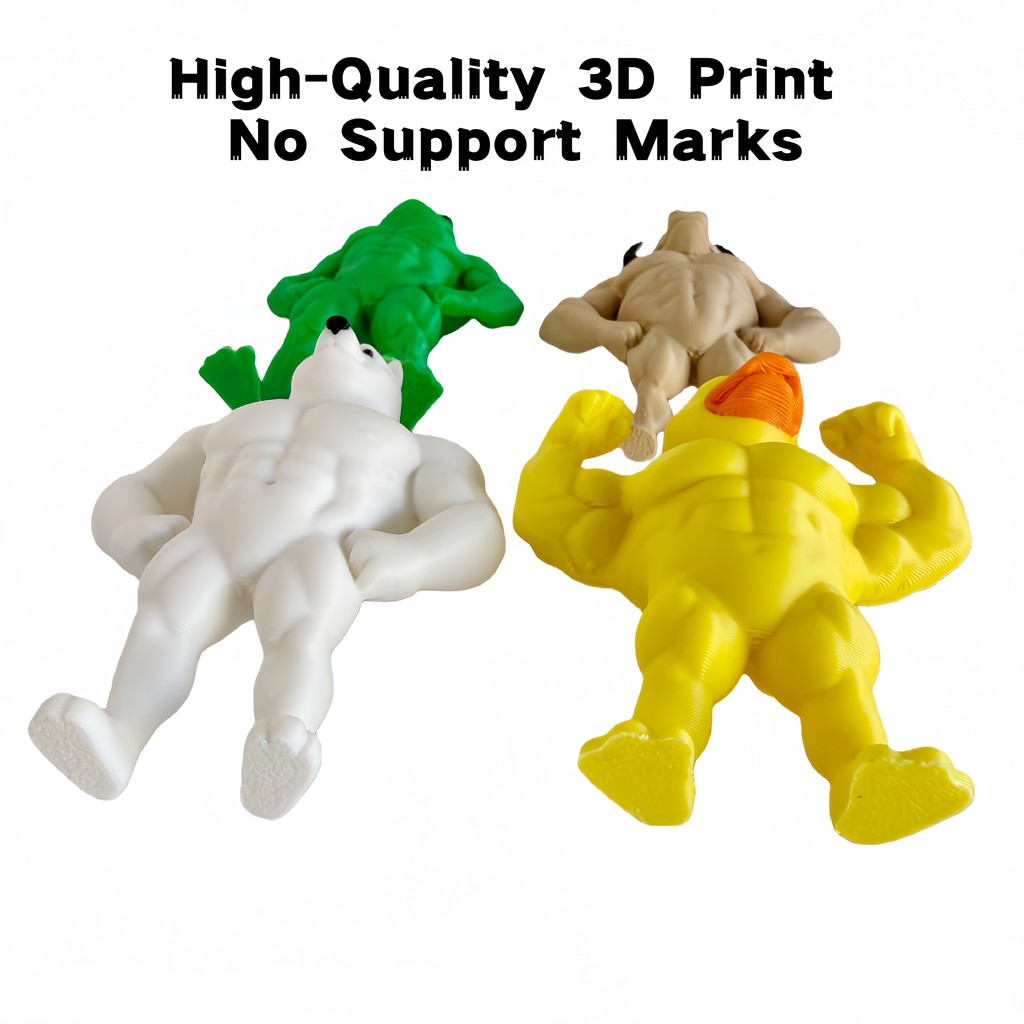 15 pieces 3D printed muscle animal figurines, children's toys, including muscle duck, muscle frog,