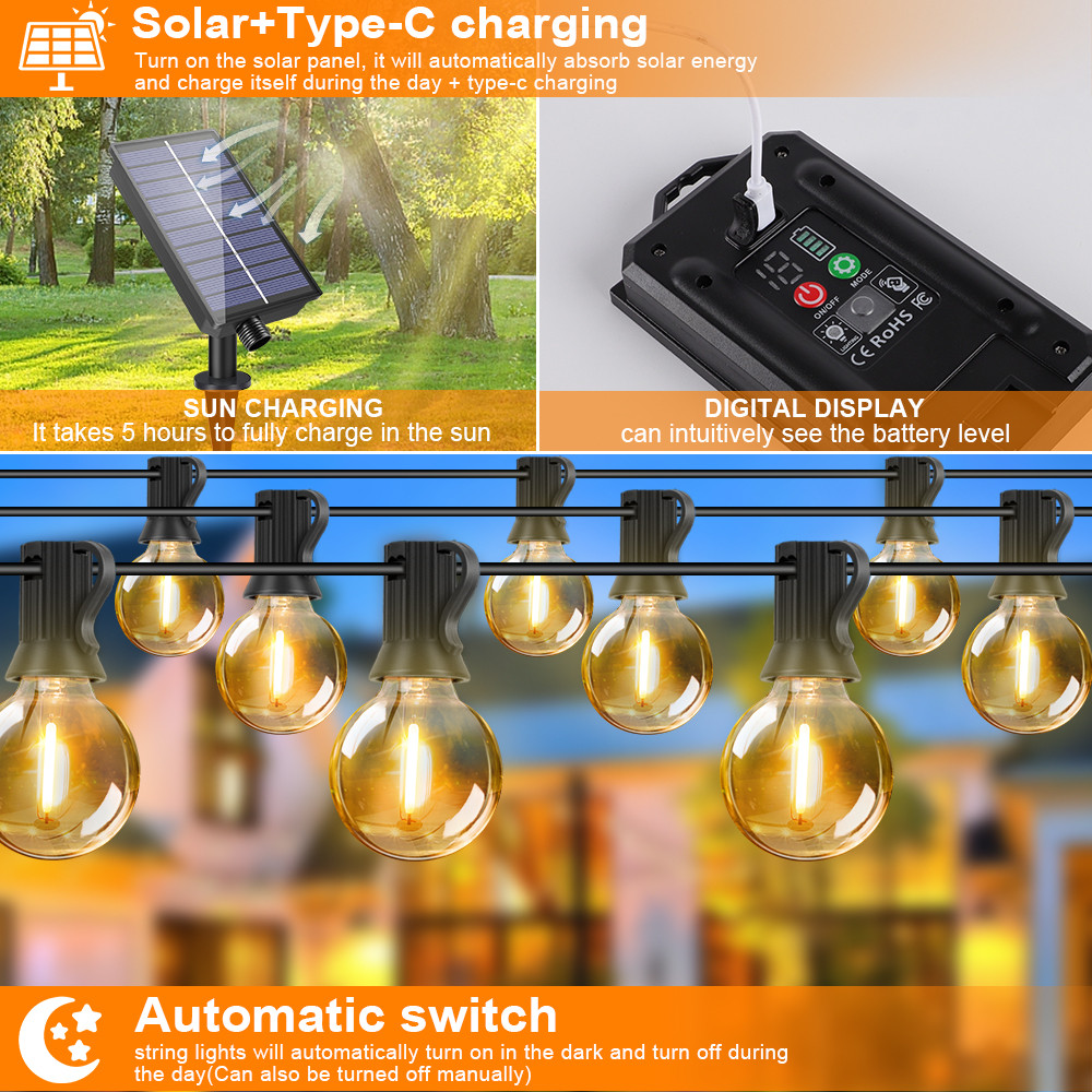 G40 Outdoor Solar String Light Garland LED Solar String Lights 24V Globe Waterproof Hanging Lights