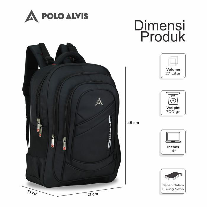 Premium Polo Alvis - Pro Eternal Tas Ransel Pria Sekolah Smp Sma Kerja Nilon Alto Backpack Laptop 18