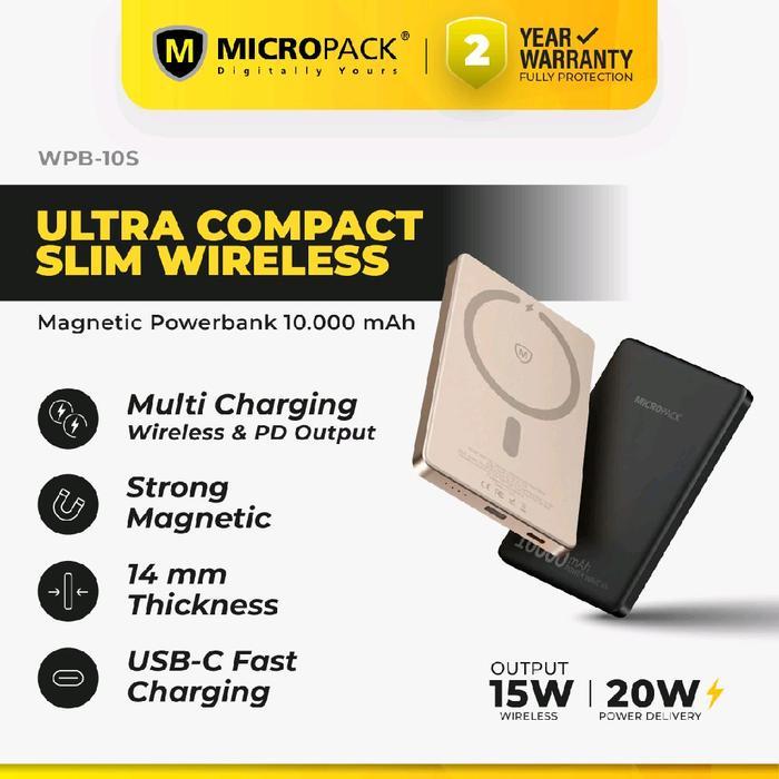 Micropack- 10000 mAh Slim Magnetic Wireless Power Bank Fast Charging WPB-10S